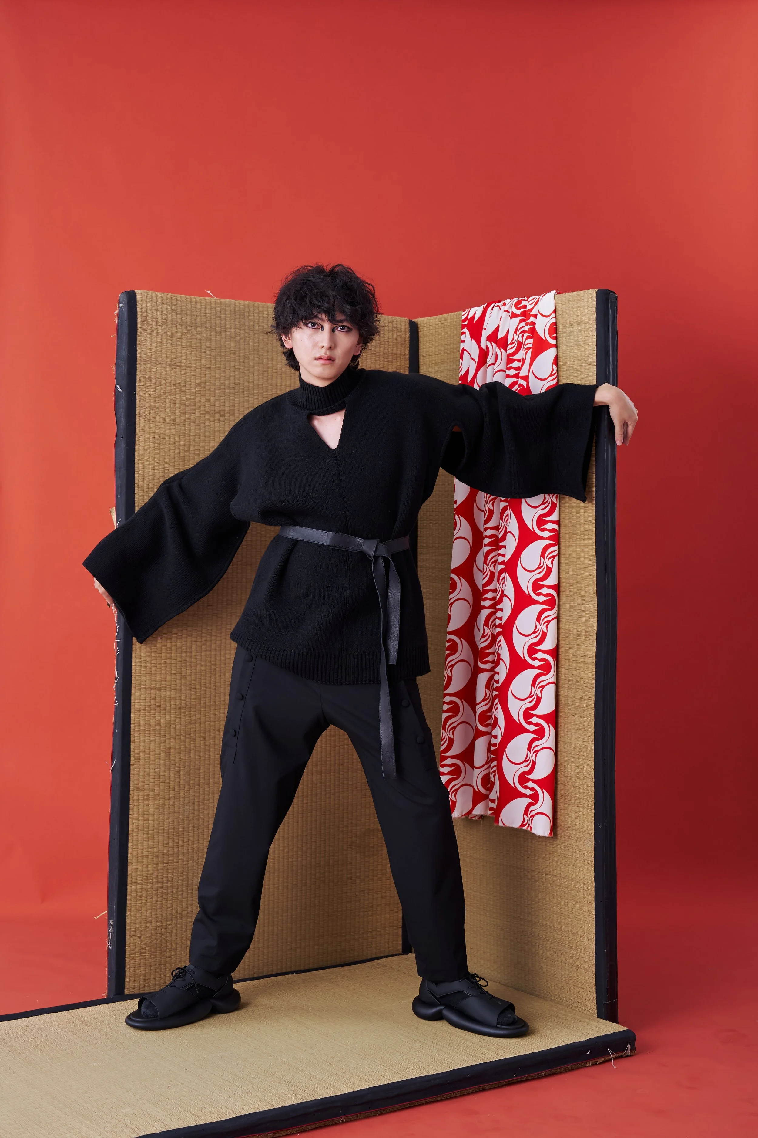 Deconstructed Kimono Sleeve Tie Sweater (Black) — INF - Garment